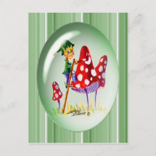 ELF, MUSHROOMS & STRIPES by SHARON SHARPE Postcard