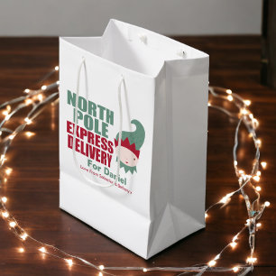 Elf North Pole Express Delivery Personalised Medium Gift Bag