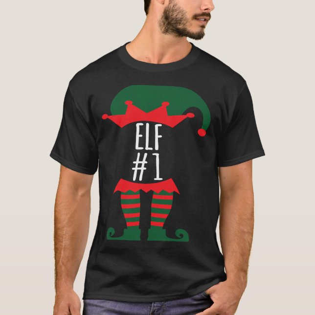 Elf Number 1 Fun Festive Family Christmas Elf Cost T-Shirt (Front)