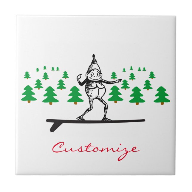 Elf on a Surfboard Thunder_Cove Ceramic Tile (Front)