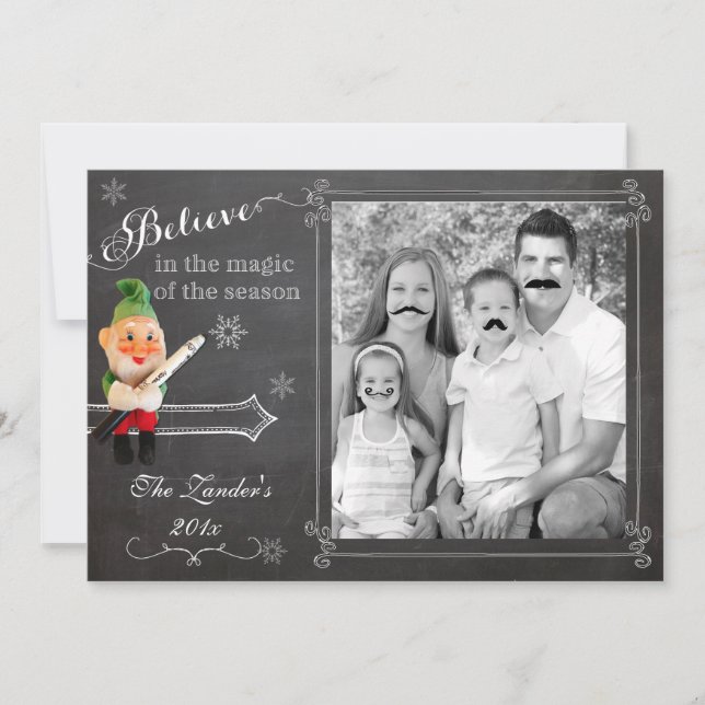 Elf on Shelf  | Moustache Holiday Photo Card (Front)