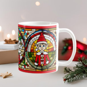 Elf on Shelf Stain Glass Art Christmas Mug