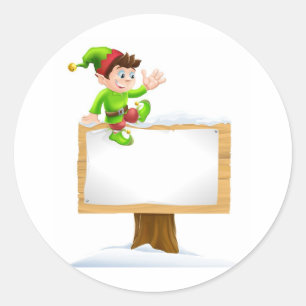 Elf on Snowy Sign Classic Round Sticker