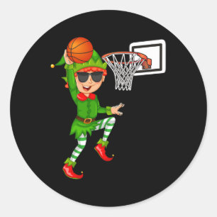 Elf Playing Basketball Thanksgiving Christmas 2021 Classic Round Sticker