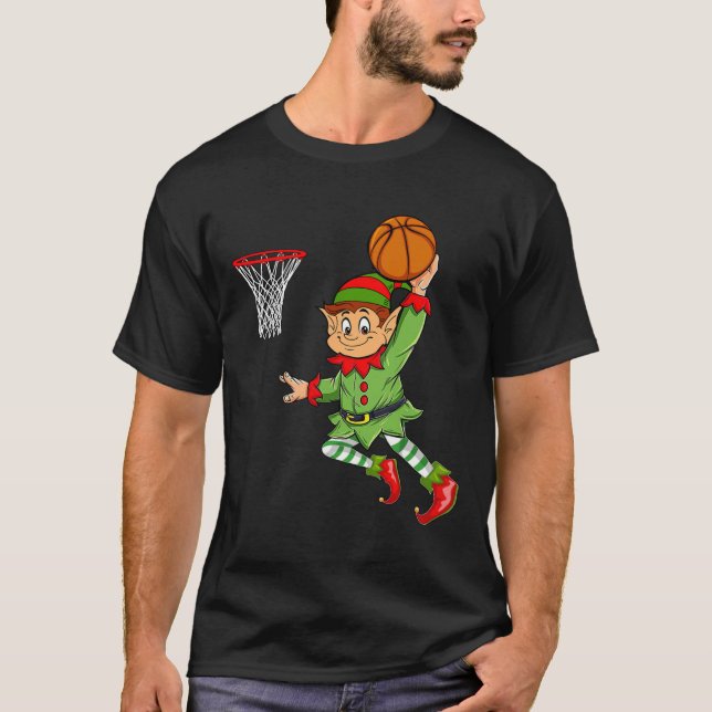 Elf Playing Basketball Thanksgiving Christmas 2021 T-Shirt (Front)