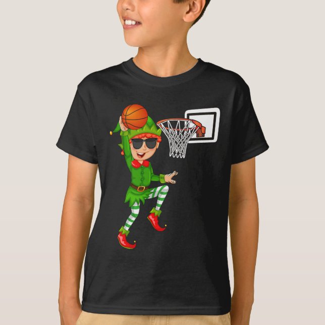 Elf Playing Basketball Thanksgiving Christmas 2021 T-Shirt (Front)