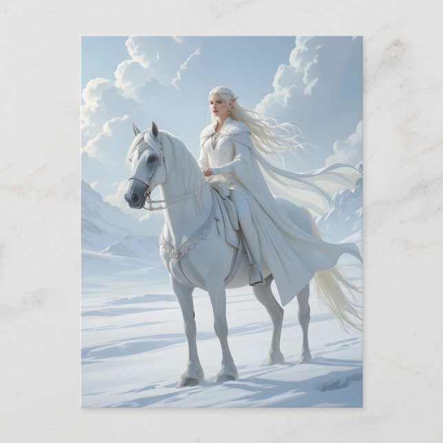 Elf Queen Riding a Majestic White Horse Postcard (Front)