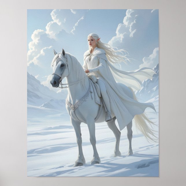 Elf Queen Riding a Majestic White Horse Poster (Front)