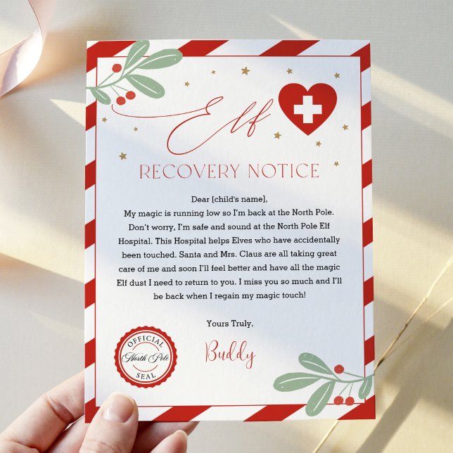 Elf Recovery Notice, Elf Hospital, Elf Sick Note Invitation (Creator Uploaded)