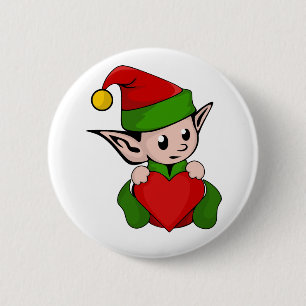 Elf red heart 6 cm round badge