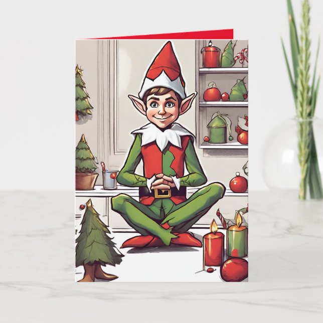 Elf Retro Concept Art Folded Holiday Card (Front)