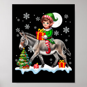Elf Riding Christmas Tree Colorful Lights Lover Ki Poster