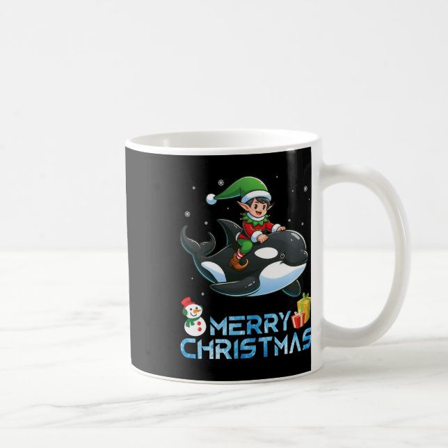 Elf Riding Orca Snowman Present Merry Christmas Da Coffee Mug (Right)