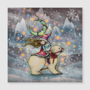 Elf Riding Polar Bear Christmas Holiday Art