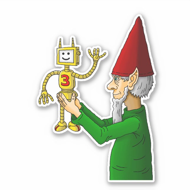 Elf & Robot from Santa's workshop Vinyl Sticker (Front)