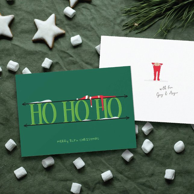 Elf Shenanigans Flat Hunter Green Christmas Card (Creator Uploaded)