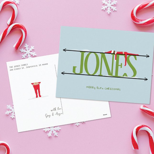 Elf Shenanigans Green & Blue Christmas Postcard (Creator Uploaded)