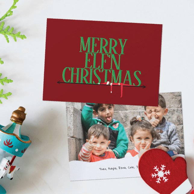 Elf Shenanigans Greeting Sign Photo Christmas Card (Creator Uploaded)