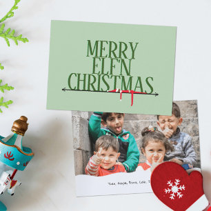 Elf Shenanigans Greeting Sign Photo Christmas Card