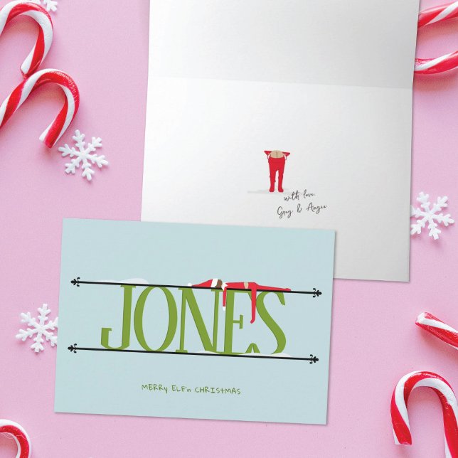 Elf Shenanigans Name Sign Green & Blue Folded Card (Creator Uploaded)