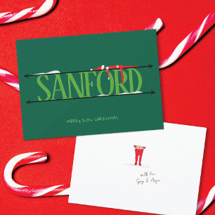 Elf Shenanigans Name Sign Hunter Green Christmas Holiday Card
