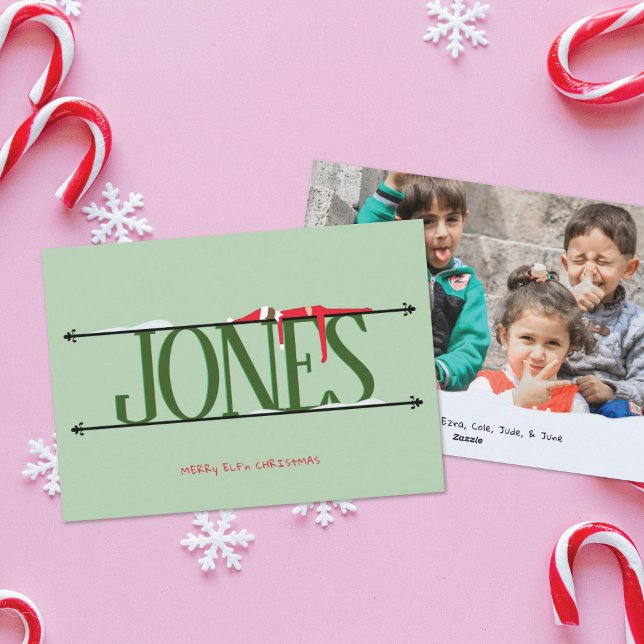 Elf Shenanigans Name Sign Photo Christmas Card (Creator Uploaded)