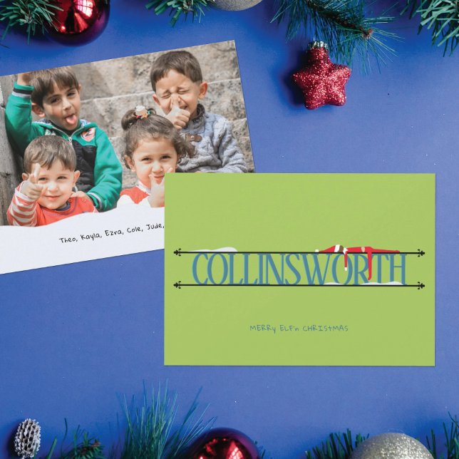 Elf Shenanigans Name Sign Photo Christmas Card (Creator Uploaded)