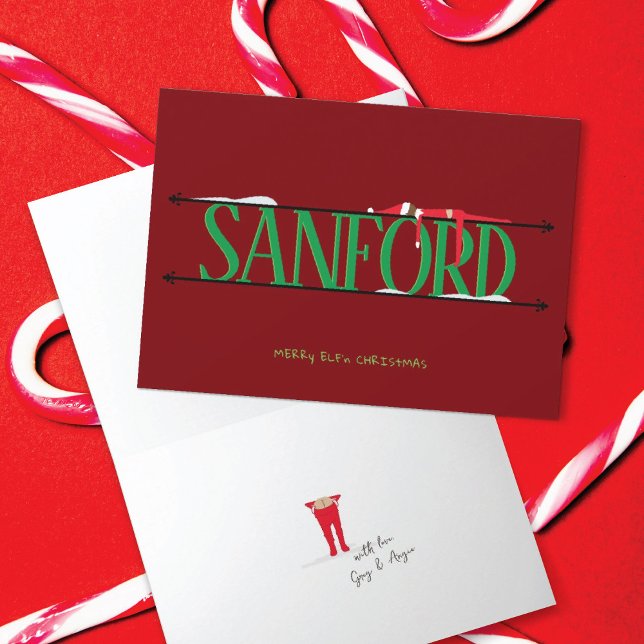 Elf Shenanigans Name Sign Red & Green Folded Card (Creator Uploaded)