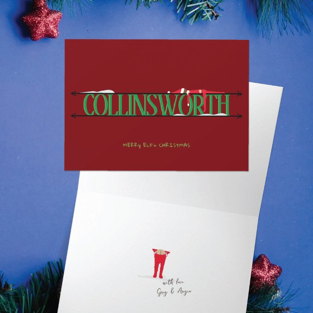 Elf Shenanigans Name Sign Red & Green Folded Card (Creator Uploaded)