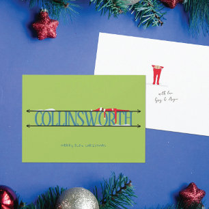 Elf Shenanigans Name Sign Teal & Green Christmas Holiday Card