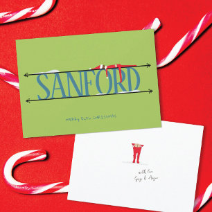 Elf Shenanigans Name Sign Teal & Green Christmas Holiday Card