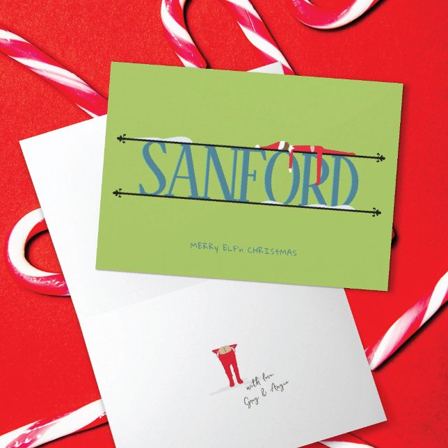 Elf Shenanigans Name Sign Teal & Green Folded Card (Creator Uploaded)