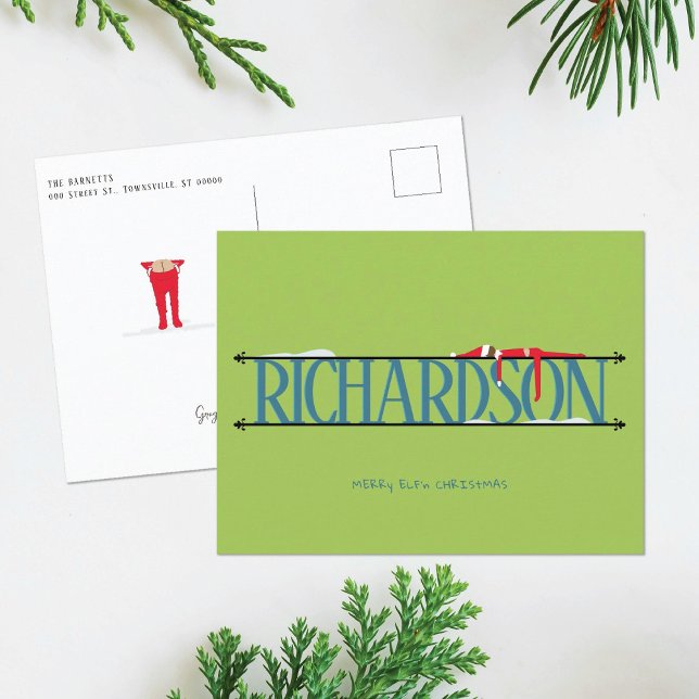 Elf Shenanigans Teal & Green Christmas Postcard (Creator Uploaded)