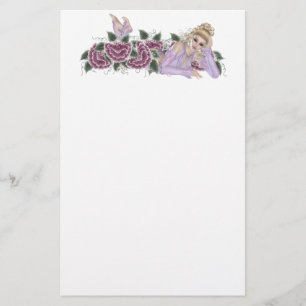 Elf Sitting in Purple Flowers Design 1 Stationery