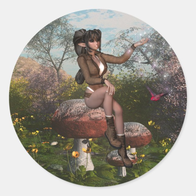 Elf sitting on a Mushroom Stickers (Front)