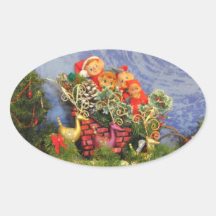 Elf Sleigh Oval Sticker