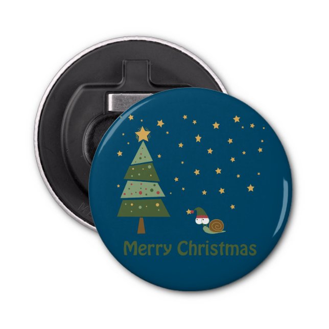 Elf Snail Christmas Scene Bottle Opener (Front)