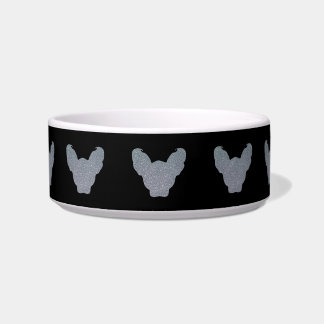 Elf Sphynx Cat Heads Silver Pattern Black Bowl