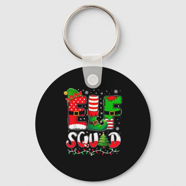 Elf Squad Christmas Family Matching Xmas Elf Pajam Key Ring (Front)