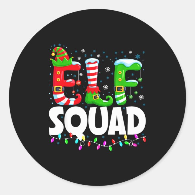 Elf Squad Christmas Family Matching Xmas Pajamas  Classic Round Sticker (Front)