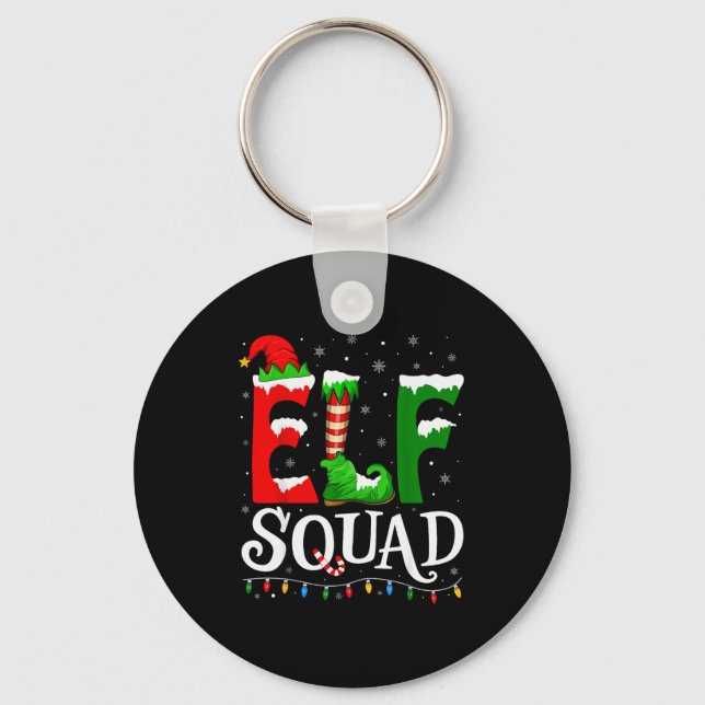Elf Squad Funny Christmas Family Pajamas  Key Ring (Front)