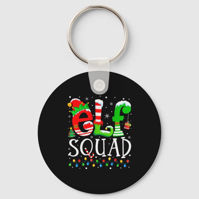 Elf Squad Funny Elf Family Christmas Matching Paja Key Ring (Front)