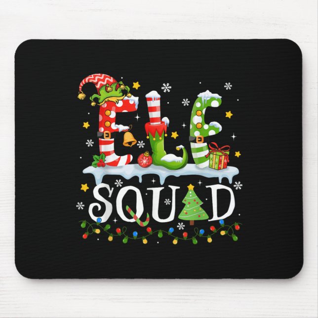 Elf Squad Funny Elf Family Christmas Matching Paja Mouse Pad (Front)