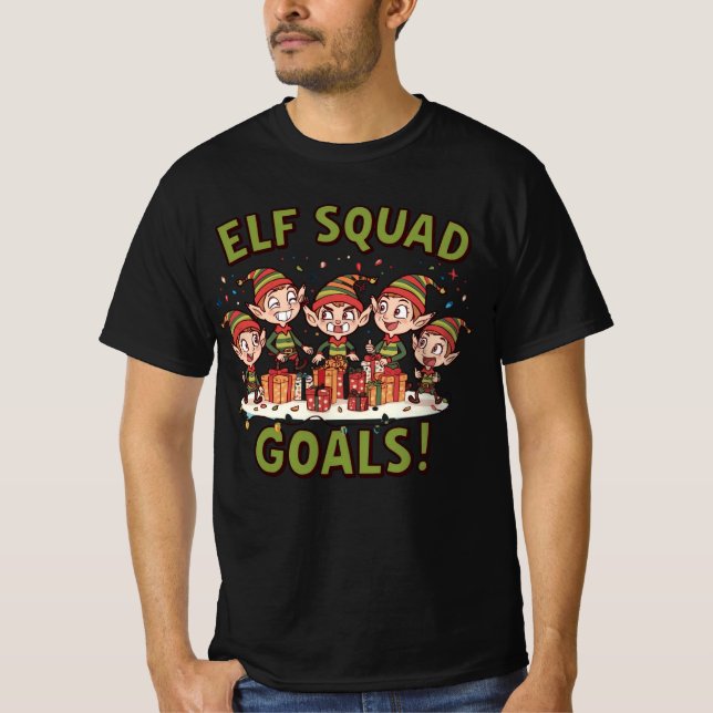 Elf Squad Goals – Funny Christmas Elf Design T-Shirt (Front)