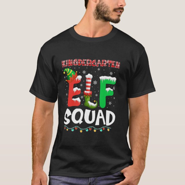 Elf Squad Kindergarten Christmas Matching Pyjamas  T-Shirt (Front)