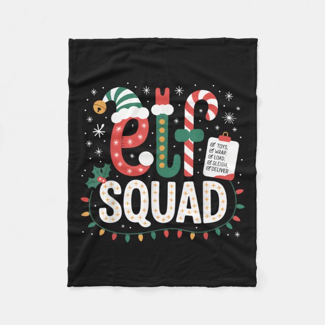 Elf Squad Santa Checklist Christmas Lights Family  Fleece Blanket (Front)