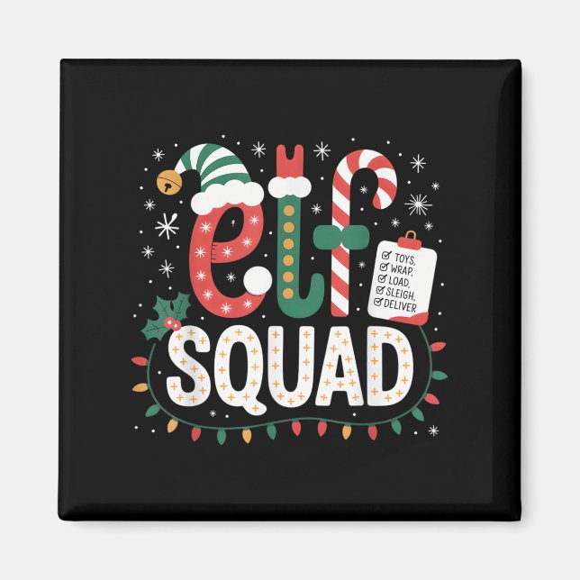 Elf Squad Santa Checklist Christmas Lights Family  Magnet (Front)