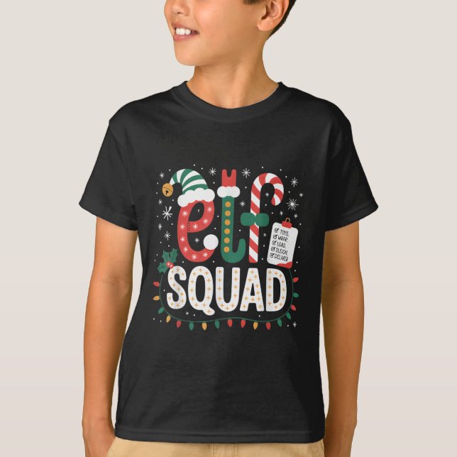 Elf Squad Santa Checklist Christmas Lights Family  T-Shirt (Front)