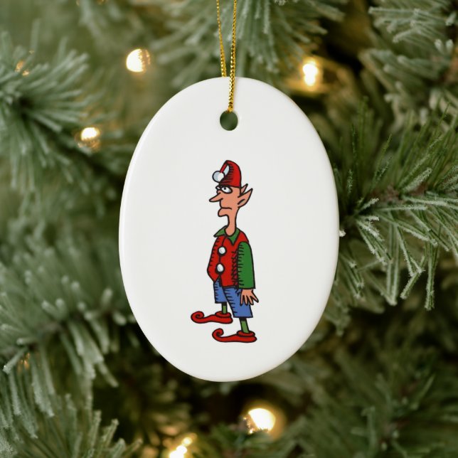 Elf Standing At Attention oval ceramic ornament (Tree)