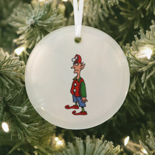 Elf Standing At Attention round glass ornament